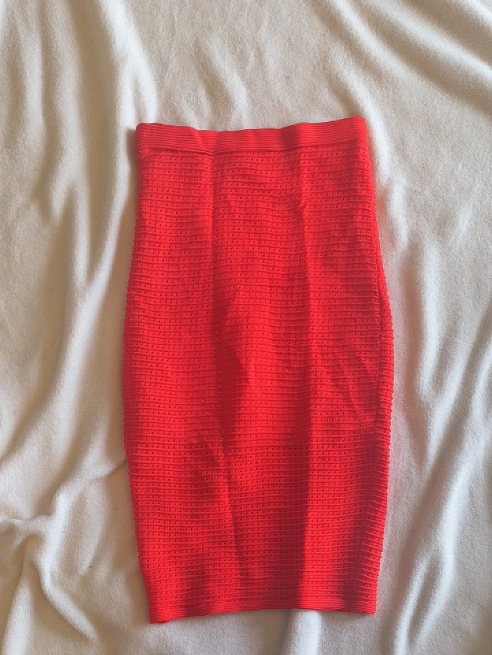 bebe Bright Red Textured Pencil Skirt